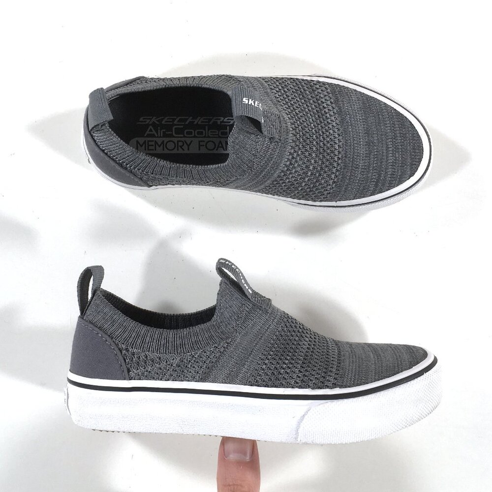 Skechers Sport Street Fame Slip On Sneakers Kids Size 11 EUR 27.5 Gray Knit
